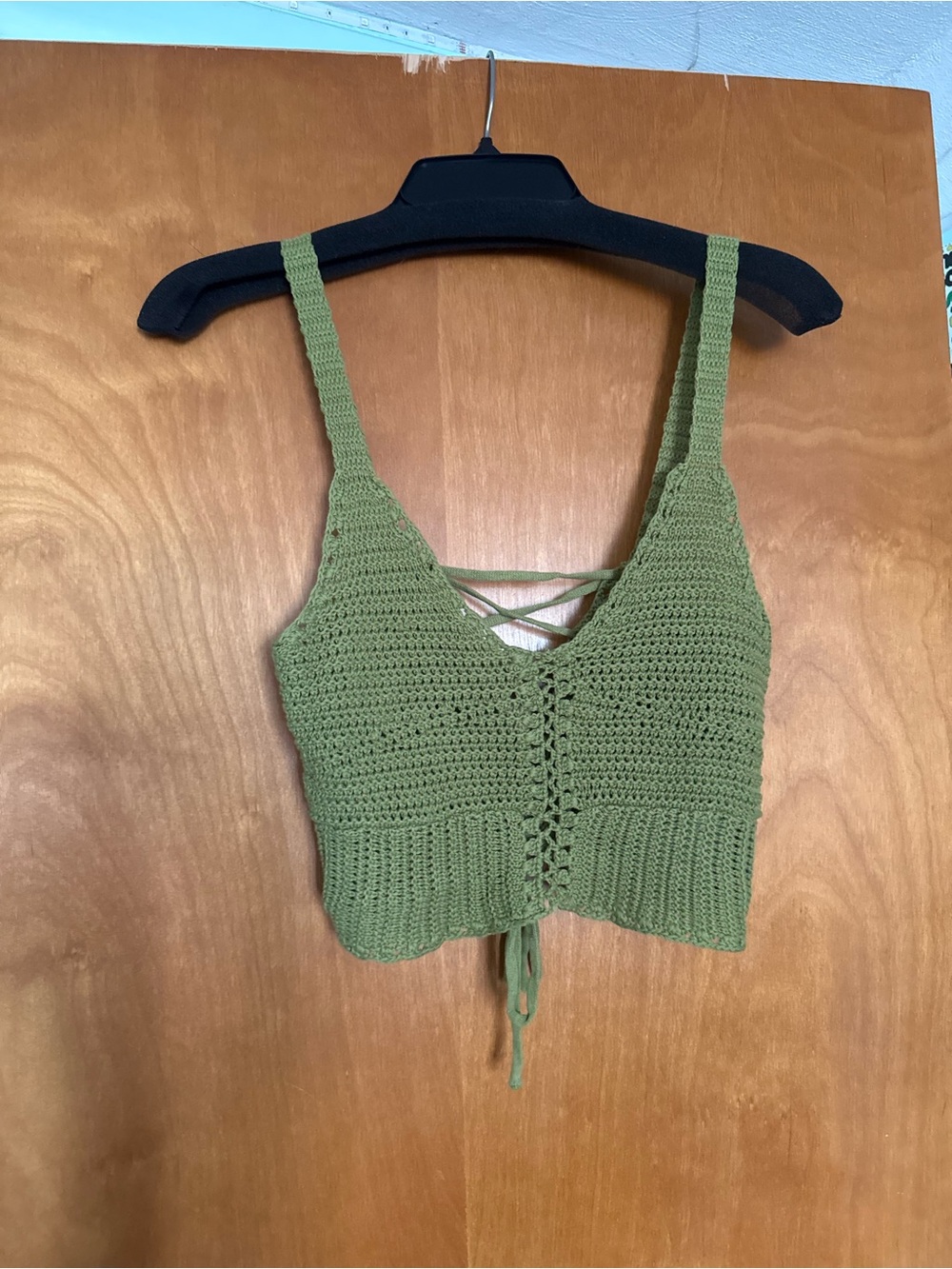 Forever 21 Olive Green Crochet Lace-Up Crop Top